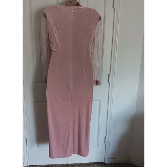 Shein Curve 3XL Pink Long Sleeve Maxi Dress Sheer Mesh Sleeves 100% Polyester - Picture 5 of 7